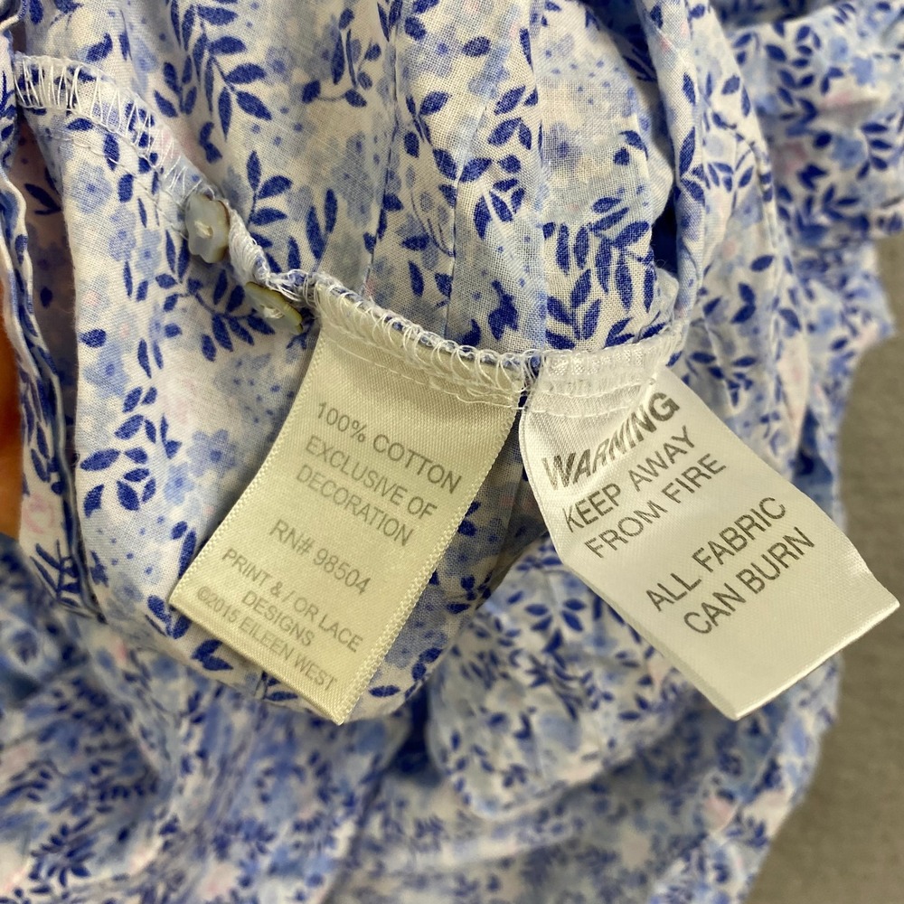Eileen West Cotton Lawn Chemise Nightgown XS flower buttons lace cottage blue - Picture 9 of 16